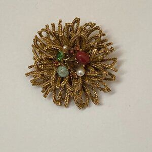 Vintage Capri Signed Gold Tone Brooch Faux Stones